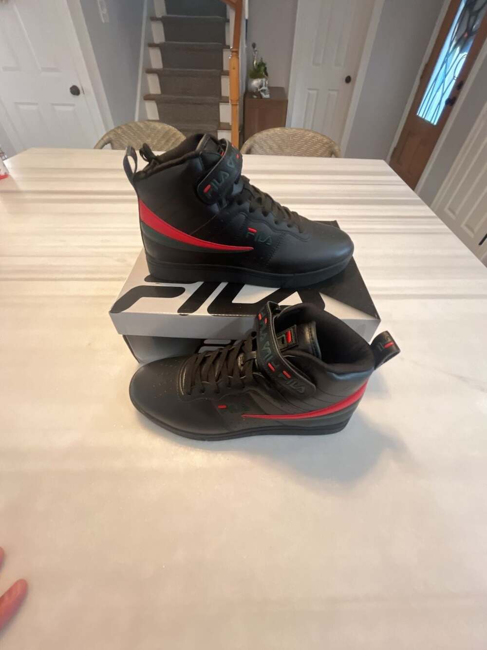 Fila Vulc 13 Repeat Logo Size 8.5 Black Red High Top Sneakers